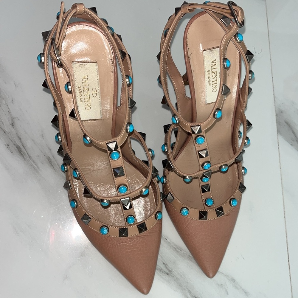 💜Valentino Garavani Turquoise RockStud T strap Heel